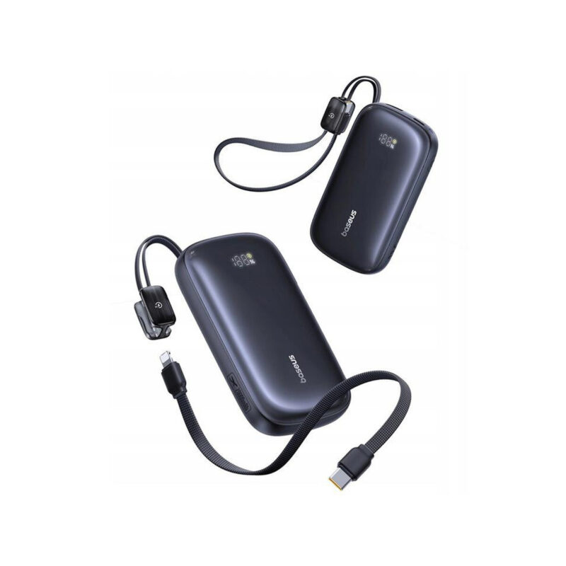 Powerbank Baseus EnerFill FC21 20000 mAh 22,5 W USB-A USB-C czarny z odłączanym kablem Lightning