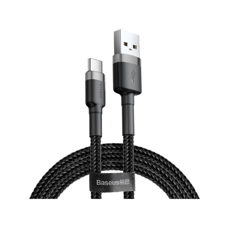 KABEL USB-A / USB-C Baseus Cafule CATKLF-AG1 50cm 3A QC 3.0 CZARNO-SZARY W NYLONOWYM OPLOCIE
