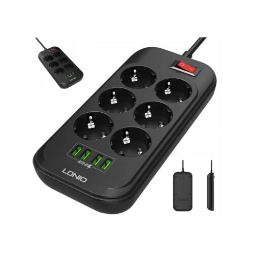 Listwa zasilająca LDNIO SE6403 6 Gniazd + 4x USB Przedłużacz