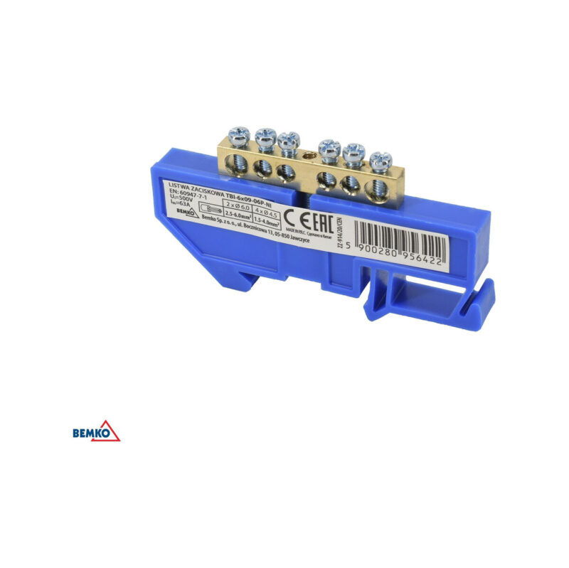Listwa zaciskowa na sztynę 6x9 6-torowa zółta