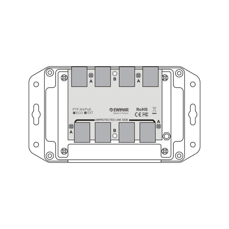 4-kanałowy moduł ogranicznika przepięć sieci LAN Gigabit Ethernet EWIMAR PTF-64-EXT/PoE