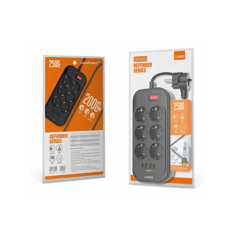 Listwa zasilająca LDNIO SE6403 6 Gniazd + 4x USB Przedłużacz