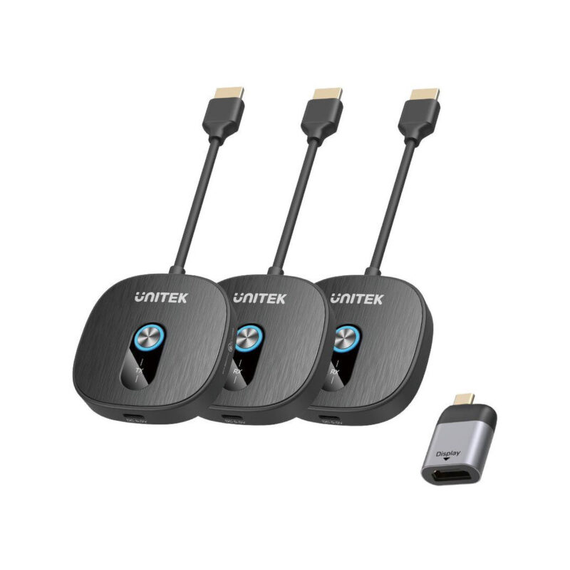 Unitek Bezprzewodowy transmiter HDMI 1080p, 1 nadajnik + 2 odbiorniki, czarny