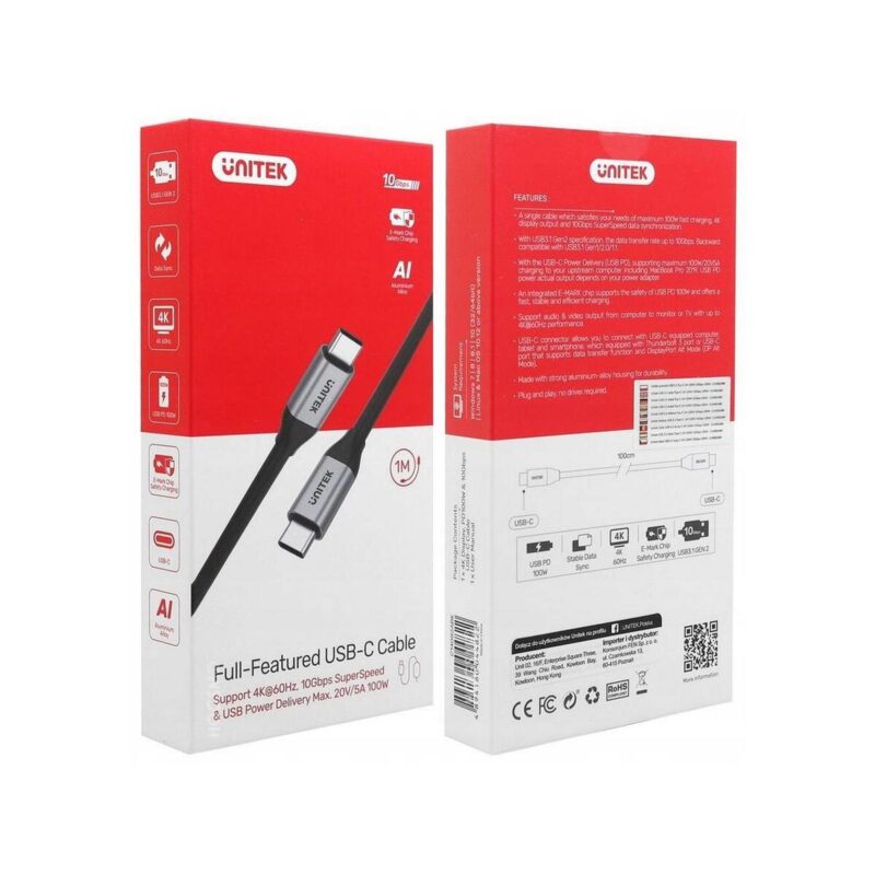 przewd_usbc_na_usbc_10gbps_4k_60hz_20v5a_069db340571fe Kabel USB Unitek USB-C na USB-C 10Gbps 4K 60Hz 20V/5A