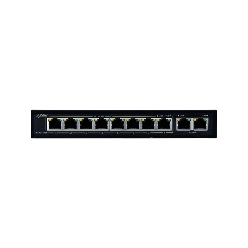 switch-poe-pulsar-s108-10-portow-8xpoe-2xuplink-ieee-802-3af-at-48vdc-30w-port-poe-2 SWITCH POE PULSAR S108 10-PORTÓW (8xPoE + 2xUPLINK) IEEE 802.3af/at, 48VDC / 30W/port (PoE+) 120W
