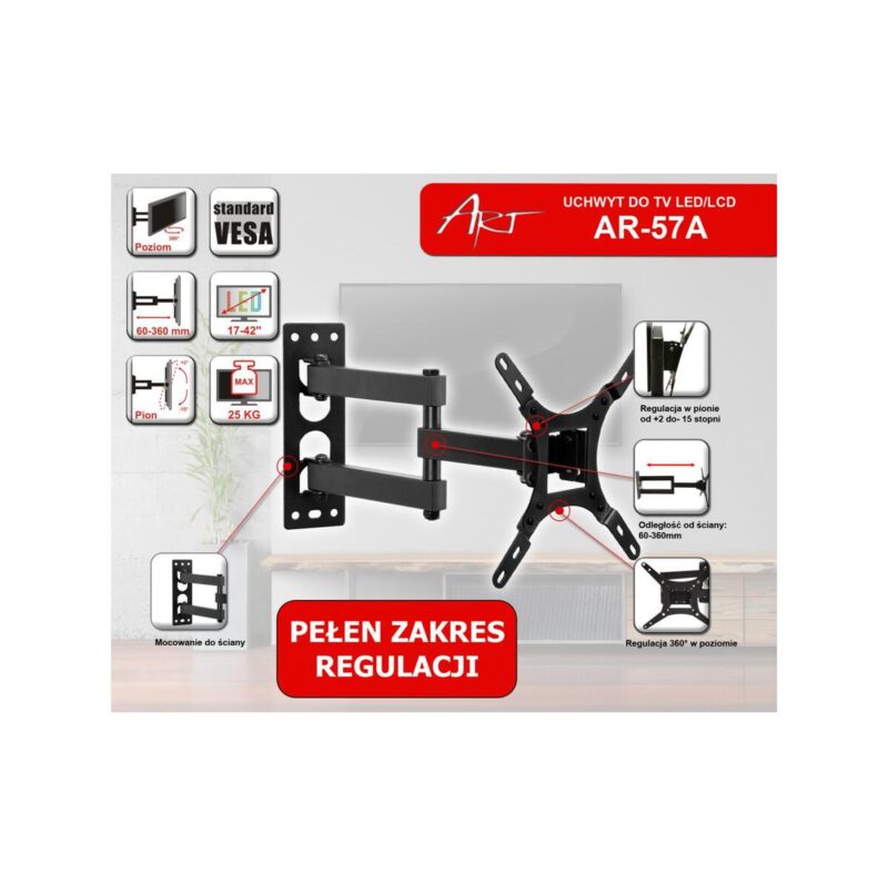 uchwyt_tv_cienny_ledlcd_art_1742_f236468d1227e UCHWYT DO TV LCD/LED 17-42" 25KG AR-57A ART reg.pion/poziom