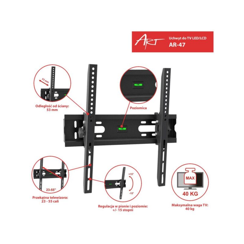 uchwyt_tv_cienny_ledlcd_art_2355_012ea0e86a6ce UCHWYT DO TV LCD/LED 23-55" 40KG AR-47 ART reg. w pionie